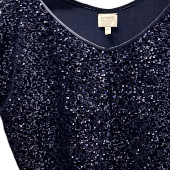 Armani Collezioni Midnight Blue Sequin Short Sleeve Top Evening Wear Size 12 - Picture 5 of 9